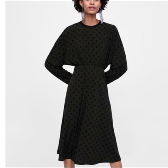 Zara Dresses & Skirts - ZARA Dark Green and Black Polka Dot Dress